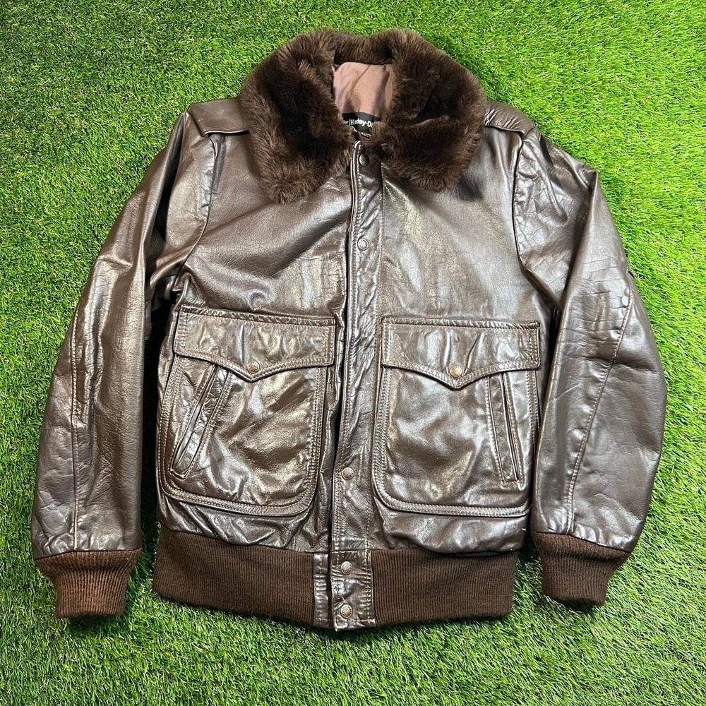 Vintage 60s 70s AMF Harley-Davidson Leather Jacket M 36 Fur Collar Talon Zipper